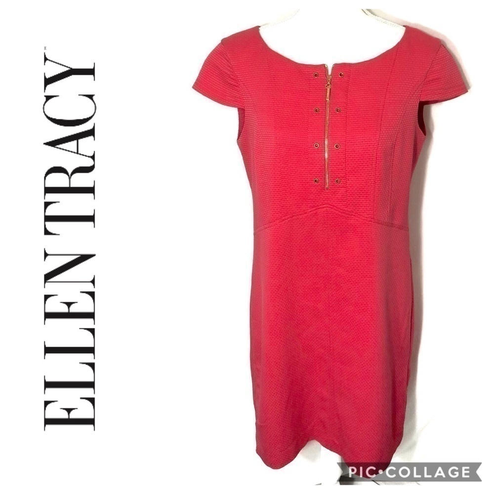 Ellen Tracy Zipper Front Sheath Dress Sz 10 Women